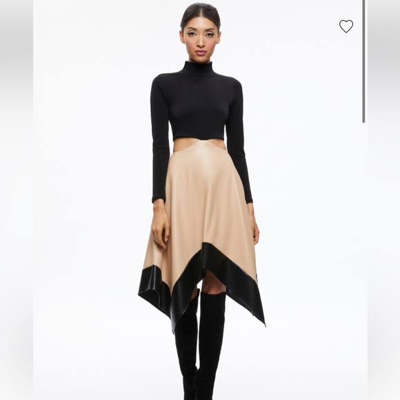 Alice + Olivia Black and Tan Midi Dress - Picture 1 of 4